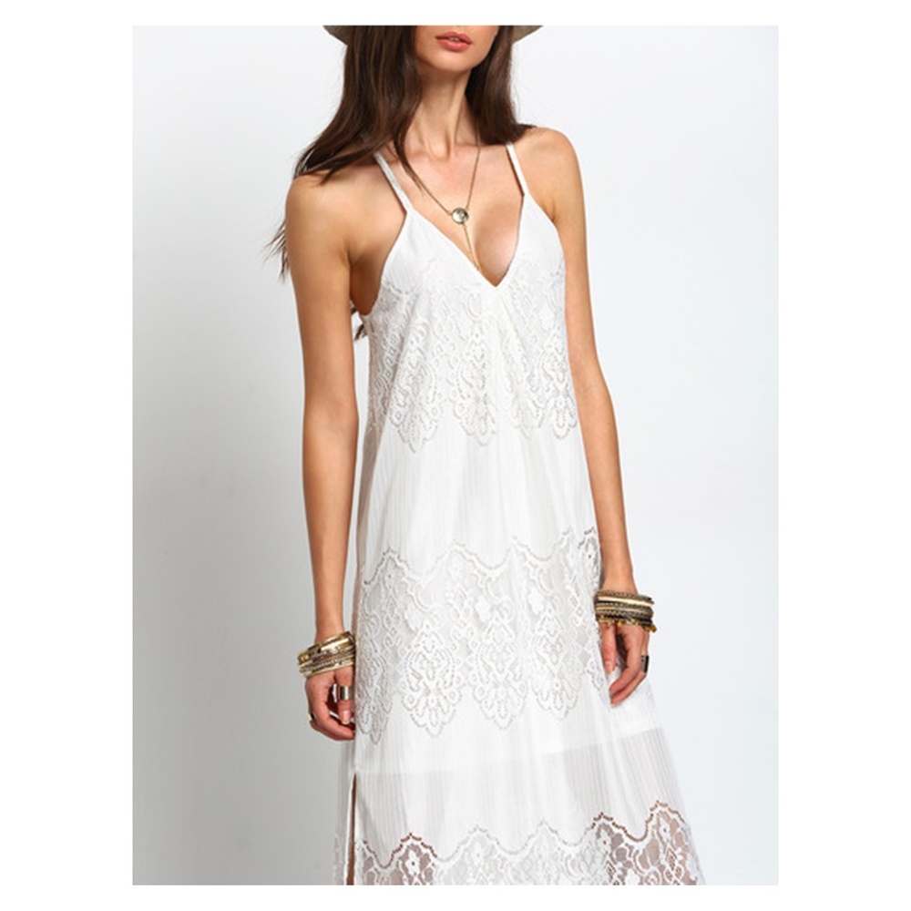 LAST ONE! White Sleeveless V Neck Lace Maxi Dress - Picture 4 of 5